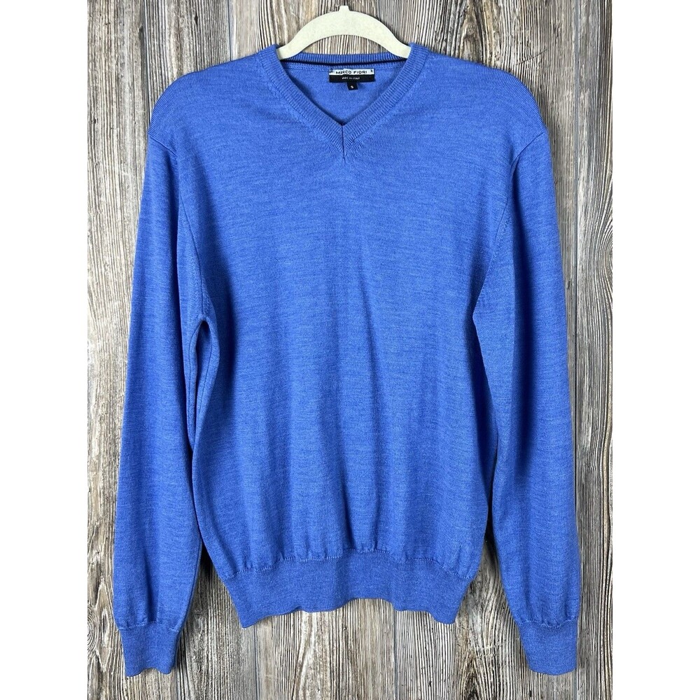 Marco Fiori Sweater Mens S Blue Soft Merino Wool V Neck Pullover Business Casual